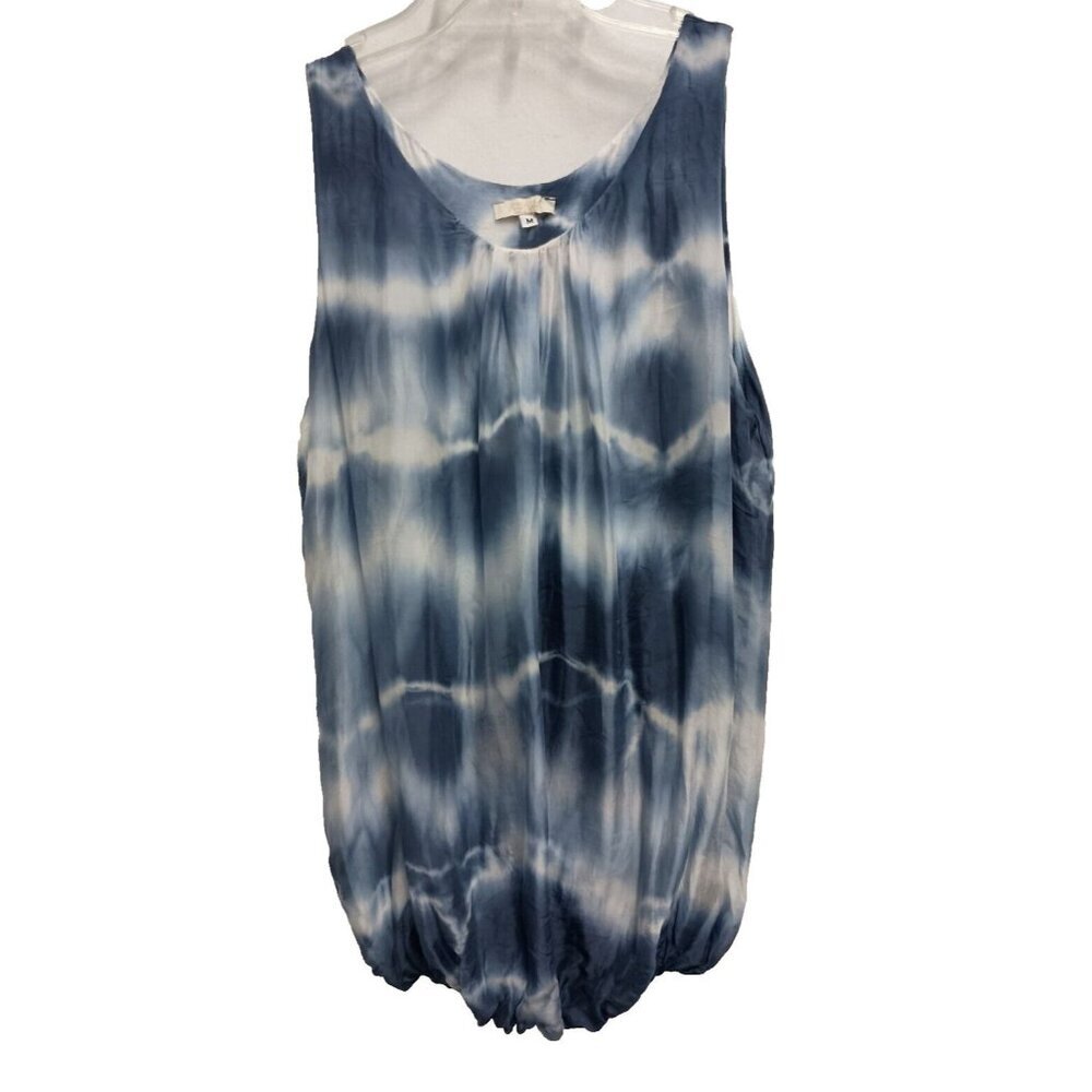 Keysha Womens Silk Tank Top Size Medium Blue Tie Dye Layered Sleeveless Hippie